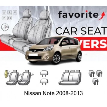 Чохли модельні Nissan Note (Е11) 2008-2013 (хетчбек) (airbag, спинка 1/3, пер.підлок.водія, задн.підлок., 5підг)