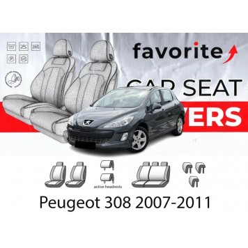 Чохли модельні Peugeot 308 2007-2011 (хетчбек) (airbag, сп. і сид. 1/3, пер.і задн.підлок., 5 підгол.)