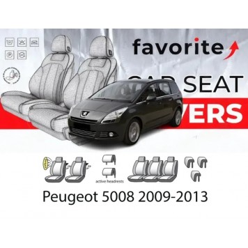 Чохли модельні Peugeot Partner 2008-2015 (мінівен) (7 місць) (airbag, 2 пер.підлок, задні 5 окрем.сид., 7підгол)