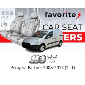 Чохли модельні Peugeot Partner, C. Berlingo 2 (2+1) 2008-2015pр. (фургон) (спинка і сид.пасажира 1/2, 3 підгол.)