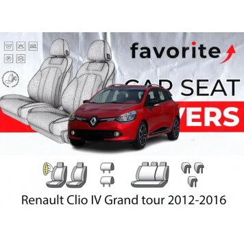 Чохли модельні Renault Clio IV Grand tour 2012-2016 (універсал) (airbag, спинка 1/3, 5 підгол.)