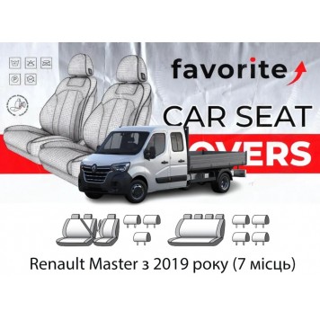 Чехлы модельные Renault Master c 2019г (минивен) (7м) (дубль каб.,1вн.подл.вод.,пасаж.сп.и сид.1/2,2ряд ц, 6 подг)
