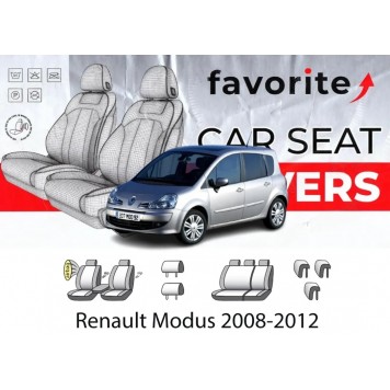 Чехлы модельные Renault Modus 2008-2012 (хетчбек) (airbag, сп. и сид.1/3, transformer, кра, задн подлок, 5подг)