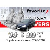 Чохли модельні Toyota Avensis Verso 2003-2009 (мінівен) (airbag, 5 окремих сидінь, 2 пер.підл., 5 підгол.)