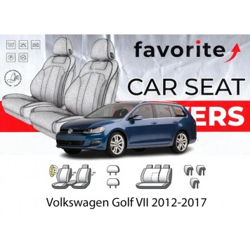 Чохли модельні Volkswagen E-Golf VII 2012-2017 (хетчбек) (airbag, спинка 1/3, передн. і задн. підлок, крила, 5 підгол.)