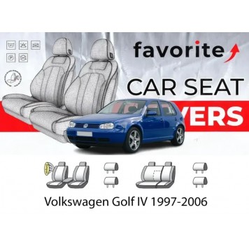Чохли модельні Volkswagen Golf IV 1997-2006 (хетчбек) (recaro, airbag, сп. і сид. 1/3, пер. і задній підлок., 4 підгол.)