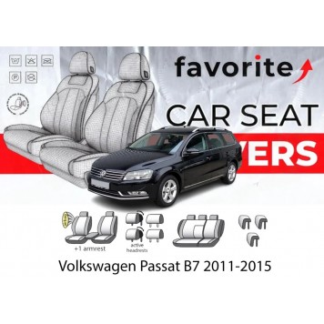 Чохли модельні Volkswagen Passat B7 2011-2015 (універсал) (airbag, спинка 1/3, передн. і задн. підлок., крила, 5підгол.)