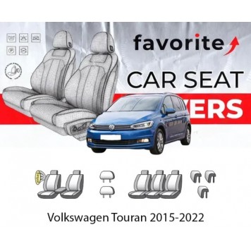 Чохли модельні Volkswagen Touran 2015-2022 (мінівен) (7місць) (airbag, 7 окр.сидінь, передн. підл., 7 підгол.)