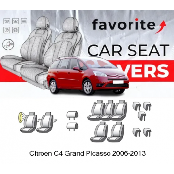 Чохли модельні Citroen C4 Grand Picasso 2006-2013 (універсал) (5 місць) (airbag, 2 пер.підл., 5окр.сид., 5 підгол)