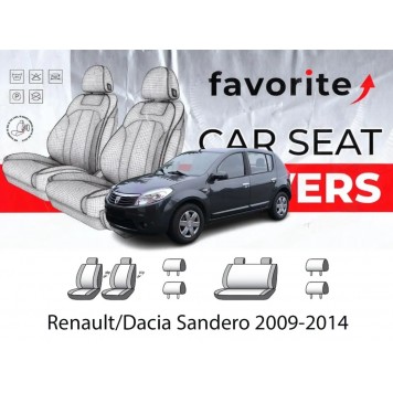 Чохли модельні Dacia (Renault) Sandero 2009-2014 (хетчбек) (airbag, спинка 1/3, 5 підгол.)