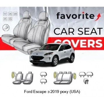 Чохли модельні Ford Escape hybrid (USA) з 2019р (універсал) (airbag, перед. і задн.підлок., сп. і сид.1/3, 5підгол.)