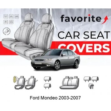 Чохли модельні Ford Mondeo 2000-2003 (універсал) (airbag, спинка 1/3, сид.суцільне, пер.і задн.підлок., 5підгол)