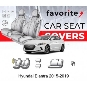 Чохли модельні Hyundai Elantra (USA) 2015-2019 (седан) (airbag, спинка 1/3, передн.підлок., 3 підгол.)