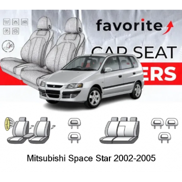Чохли модельні Mitsubishi Space Star 2002-2005 (універсал) (airbag,пер.і задн.підлок., сп. і сид. 1/3, 5 підгол.)